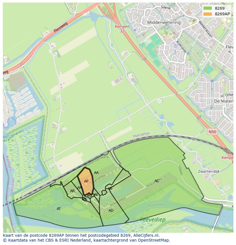 Afbeelding van het postcodegebied 8269 AP op de kaart.