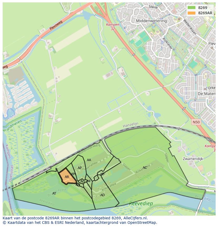 Afbeelding van het postcodegebied 8269 AR op de kaart.