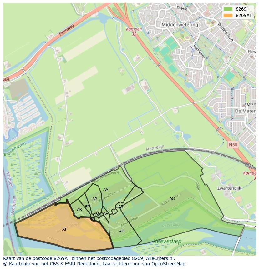 Afbeelding van het postcodegebied 8269 AT op de kaart.