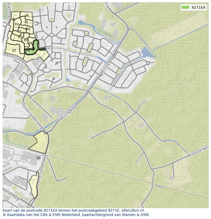 Afbeelding van het postcodegebied 8271 EA op de kaart.