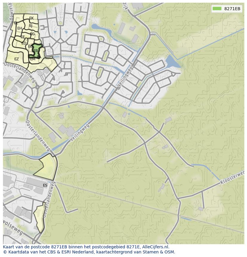 Afbeelding van het postcodegebied 8271 EB op de kaart.