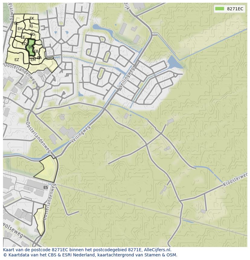 Afbeelding van het postcodegebied 8271 EC op de kaart.