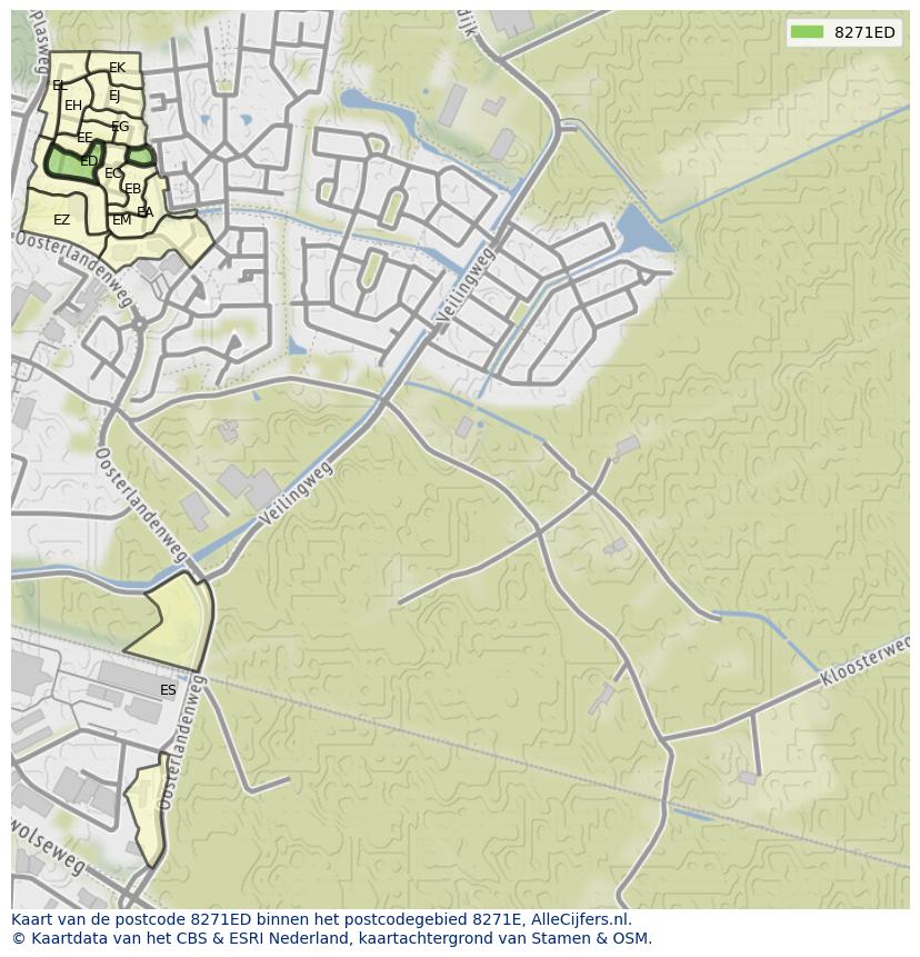 Afbeelding van het postcodegebied 8271 ED op de kaart.