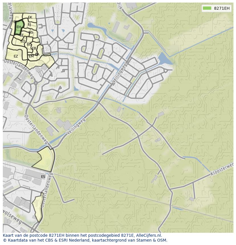 Afbeelding van het postcodegebied 8271 EH op de kaart.