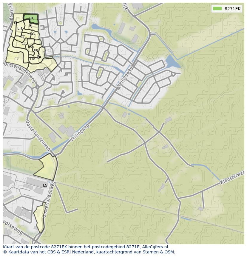 Afbeelding van het postcodegebied 8271 EK op de kaart.