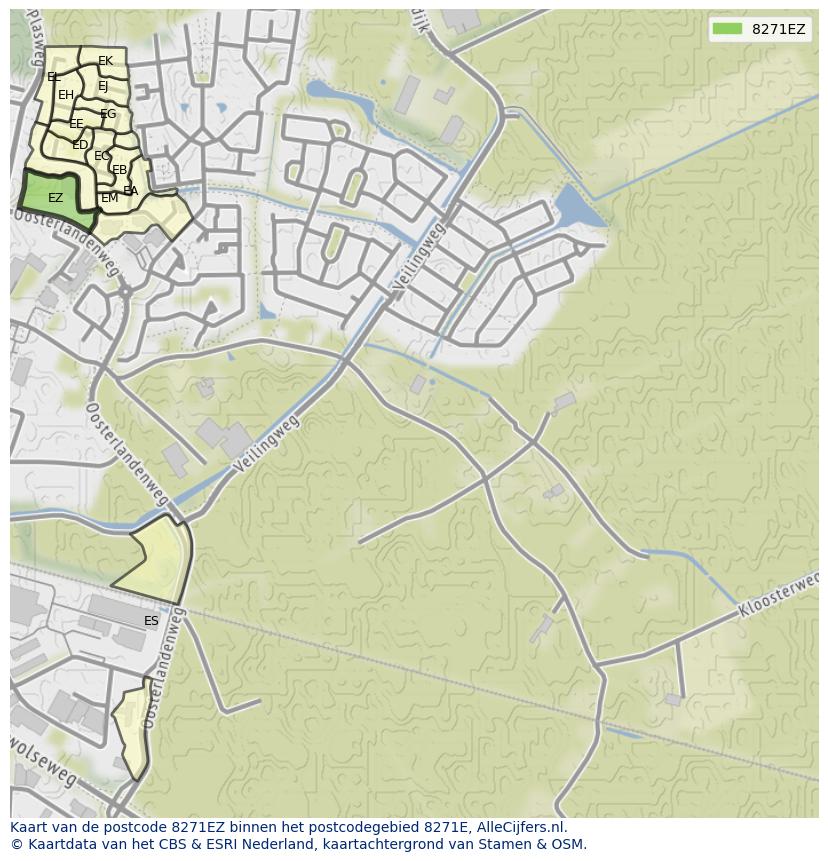 Afbeelding van het postcodegebied 8271 EZ op de kaart.