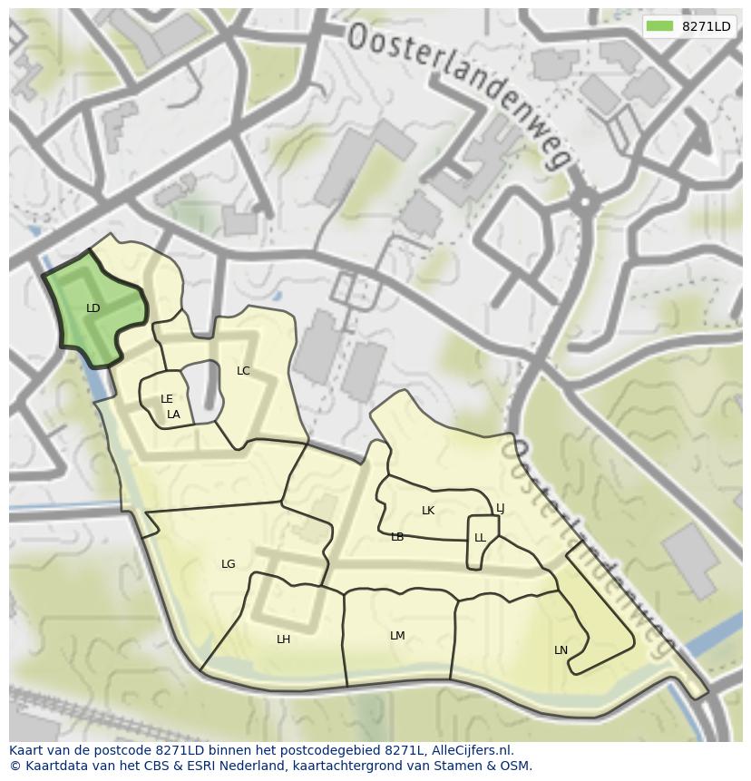 Afbeelding van het postcodegebied 8271 LD op de kaart.