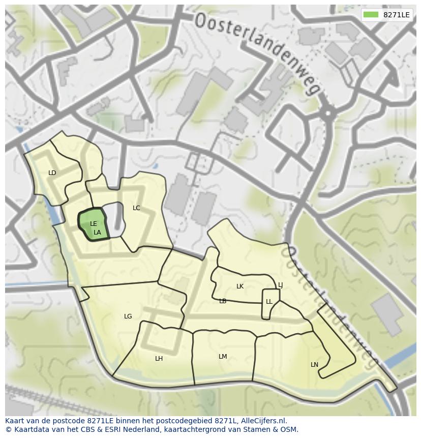 Afbeelding van het postcodegebied 8271 LE op de kaart.