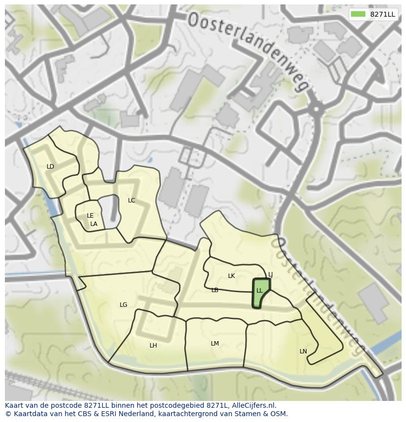Afbeelding van het postcodegebied 8271 LL op de kaart.