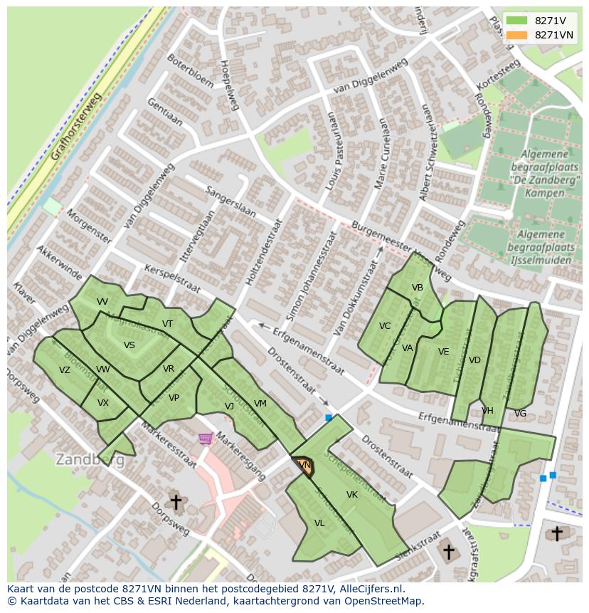 Afbeelding van het postcodegebied 8271 VN op de kaart.