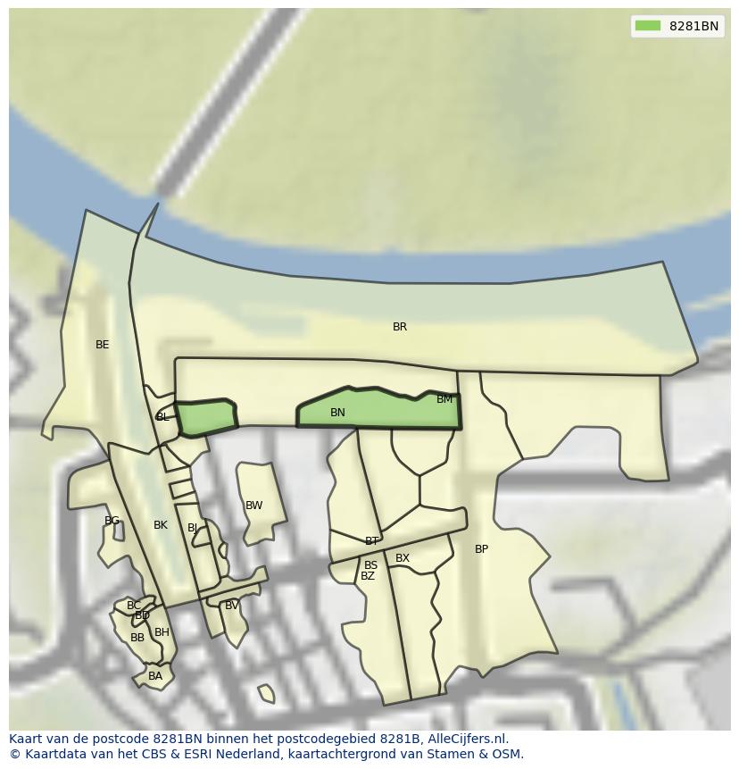 Afbeelding van het postcodegebied 8281 BN op de kaart.