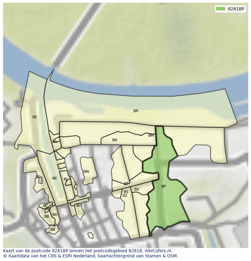 Afbeelding van het postcodegebied 8281 BP op de kaart.