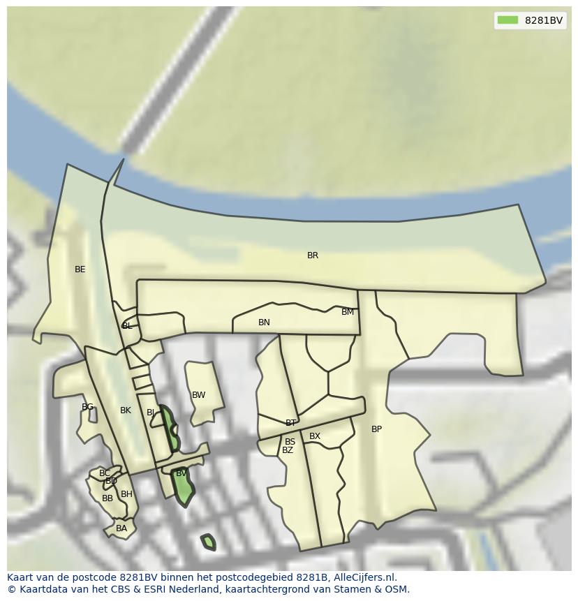 Afbeelding van het postcodegebied 8281 BV op de kaart.