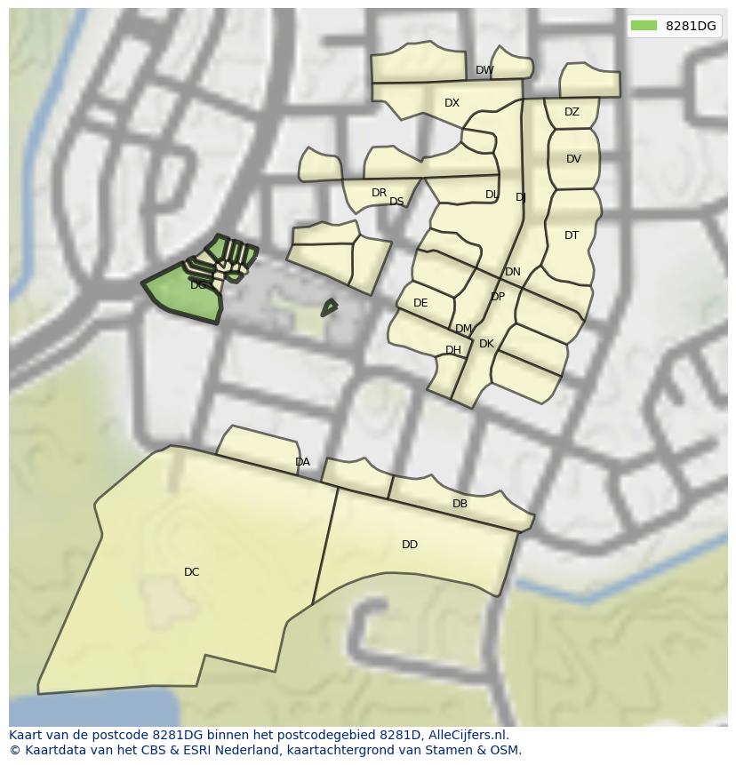 Afbeelding van het postcodegebied 8281 DG op de kaart.
