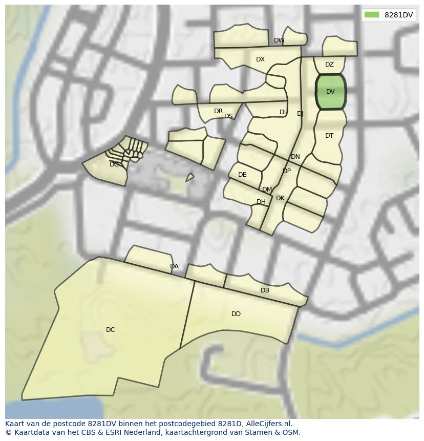 Afbeelding van het postcodegebied 8281 DV op de kaart.