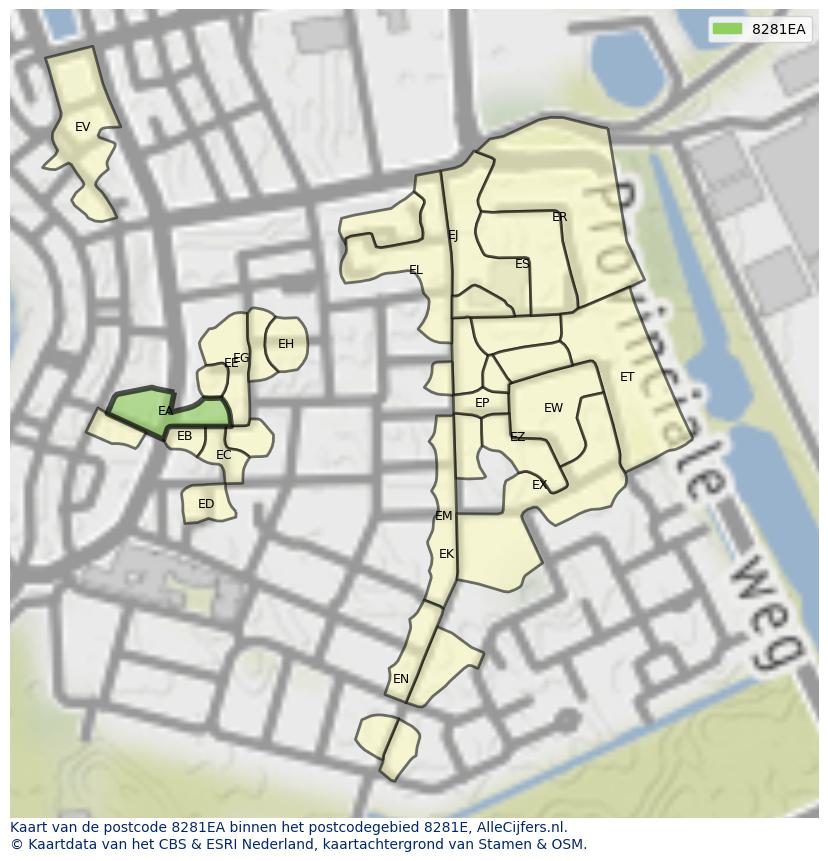 Afbeelding van het postcodegebied 8281 EA op de kaart.