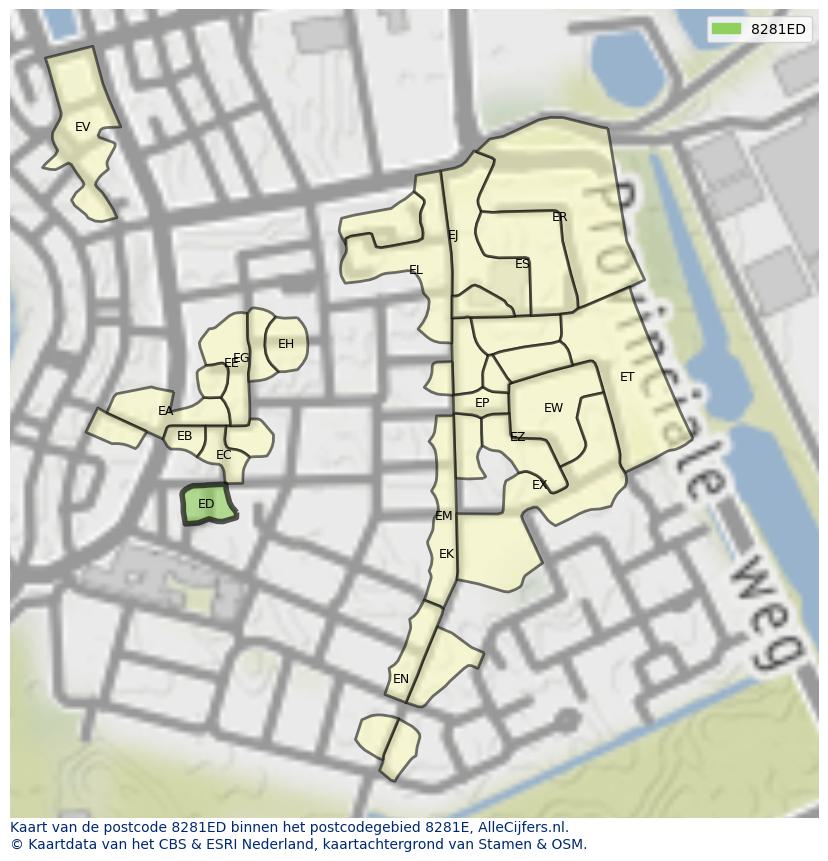 Afbeelding van het postcodegebied 8281 ED op de kaart.