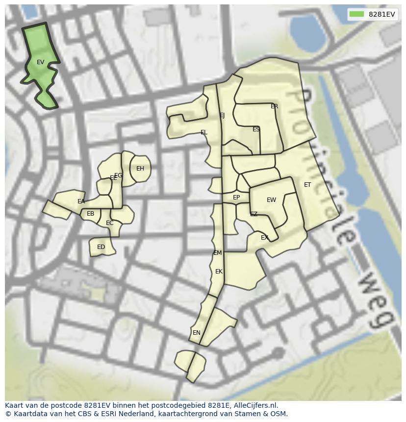 Afbeelding van het postcodegebied 8281 EV op de kaart.