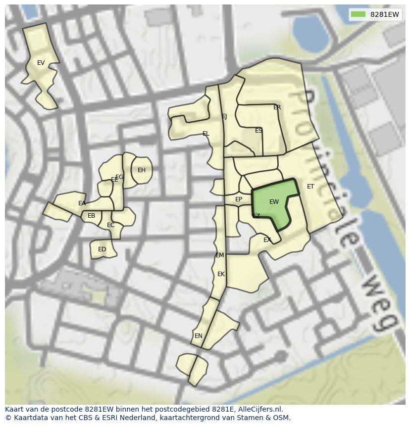 Afbeelding van het postcodegebied 8281 EW op de kaart.