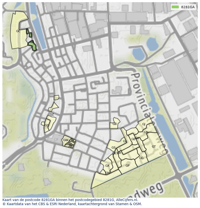 Afbeelding van het postcodegebied 8281 GA op de kaart.