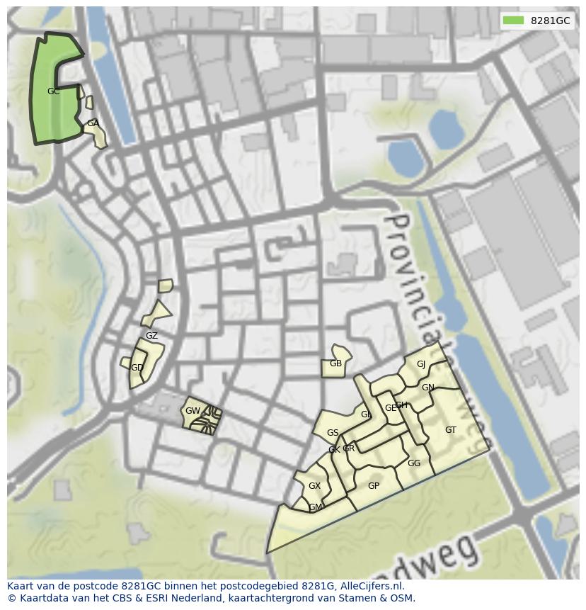 Afbeelding van het postcodegebied 8281 GC op de kaart.