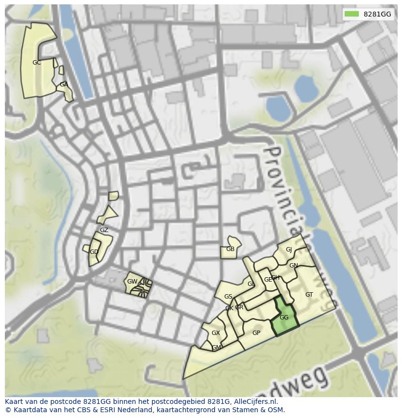 Afbeelding van het postcodegebied 8281 GG op de kaart.