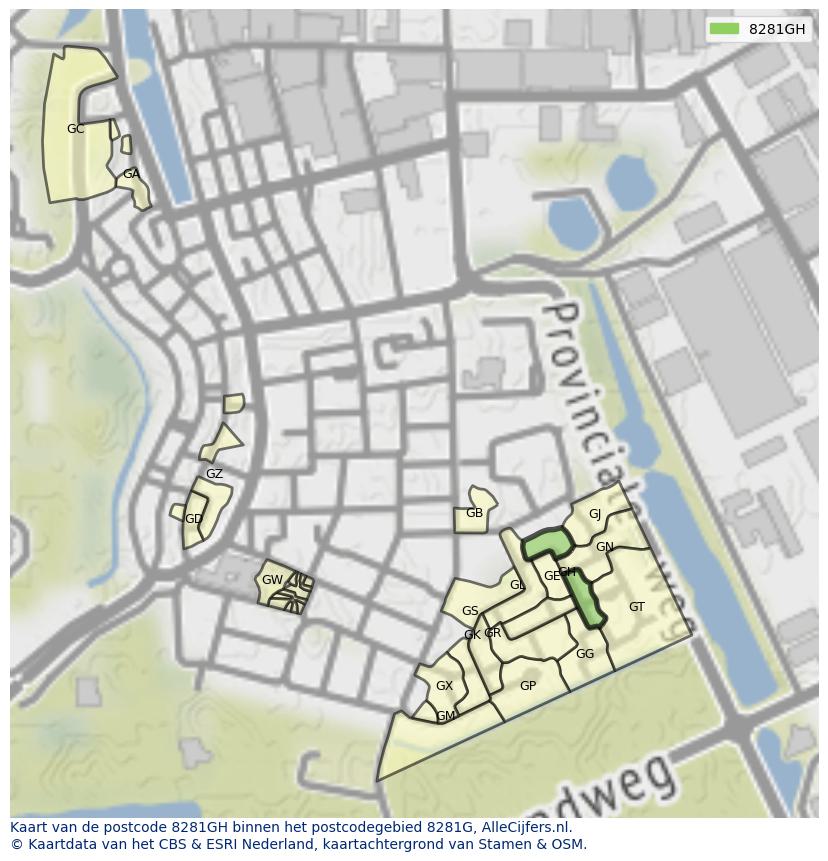Afbeelding van het postcodegebied 8281 GH op de kaart.