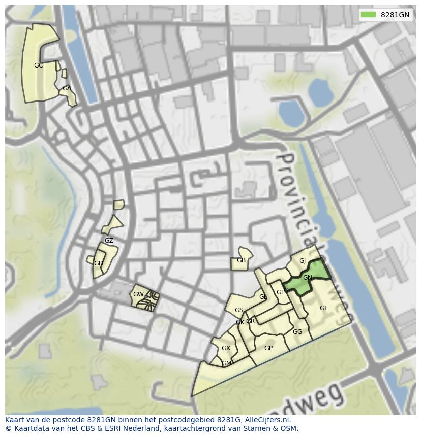 Afbeelding van het postcodegebied 8281 GN op de kaart.