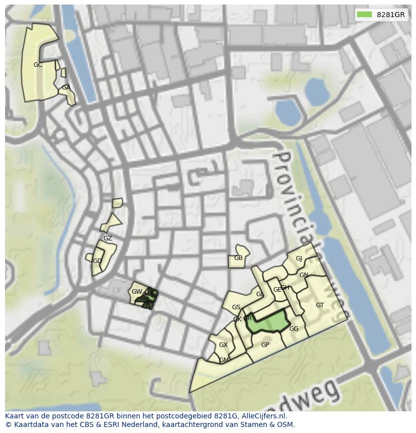 Afbeelding van het postcodegebied 8281 GR op de kaart.
