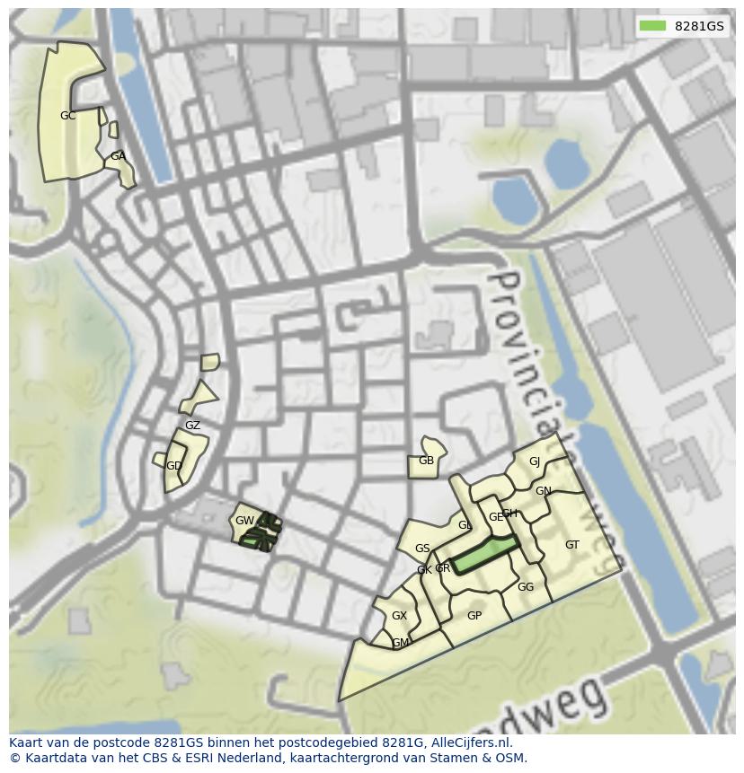 Afbeelding van het postcodegebied 8281 GS op de kaart.
