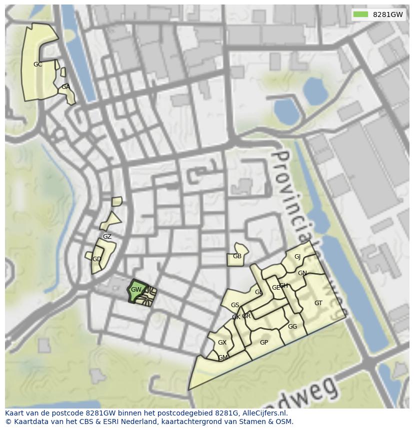 Afbeelding van het postcodegebied 8281 GW op de kaart.