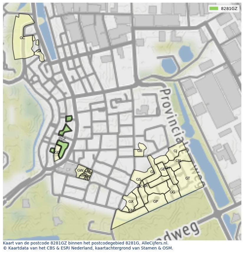Afbeelding van het postcodegebied 8281 GZ op de kaart.