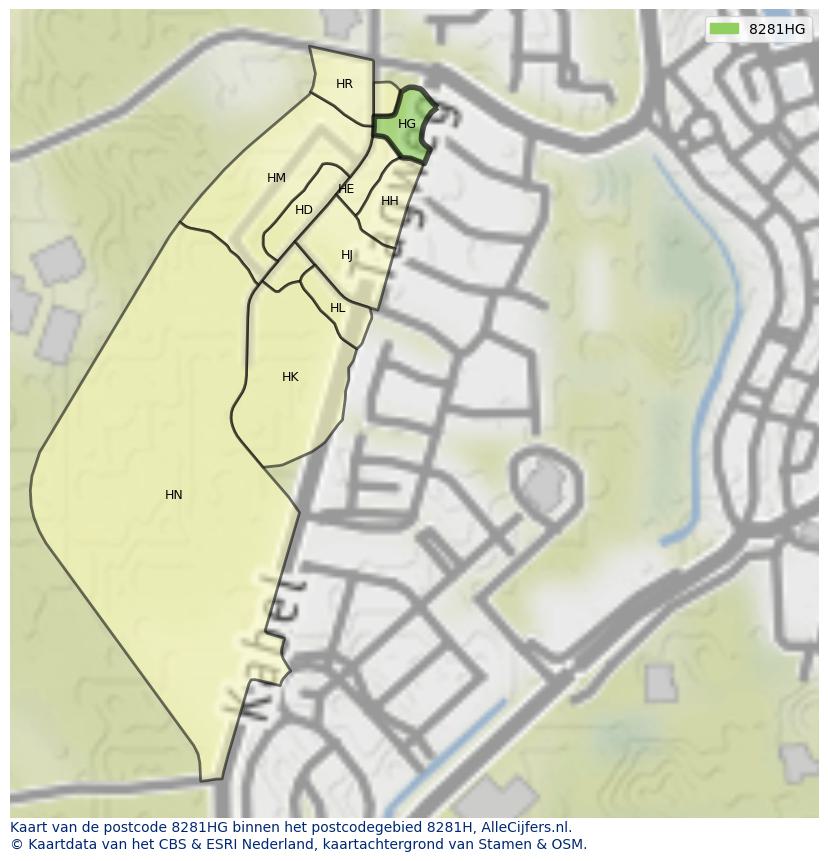 Afbeelding van het postcodegebied 8281 HG op de kaart.