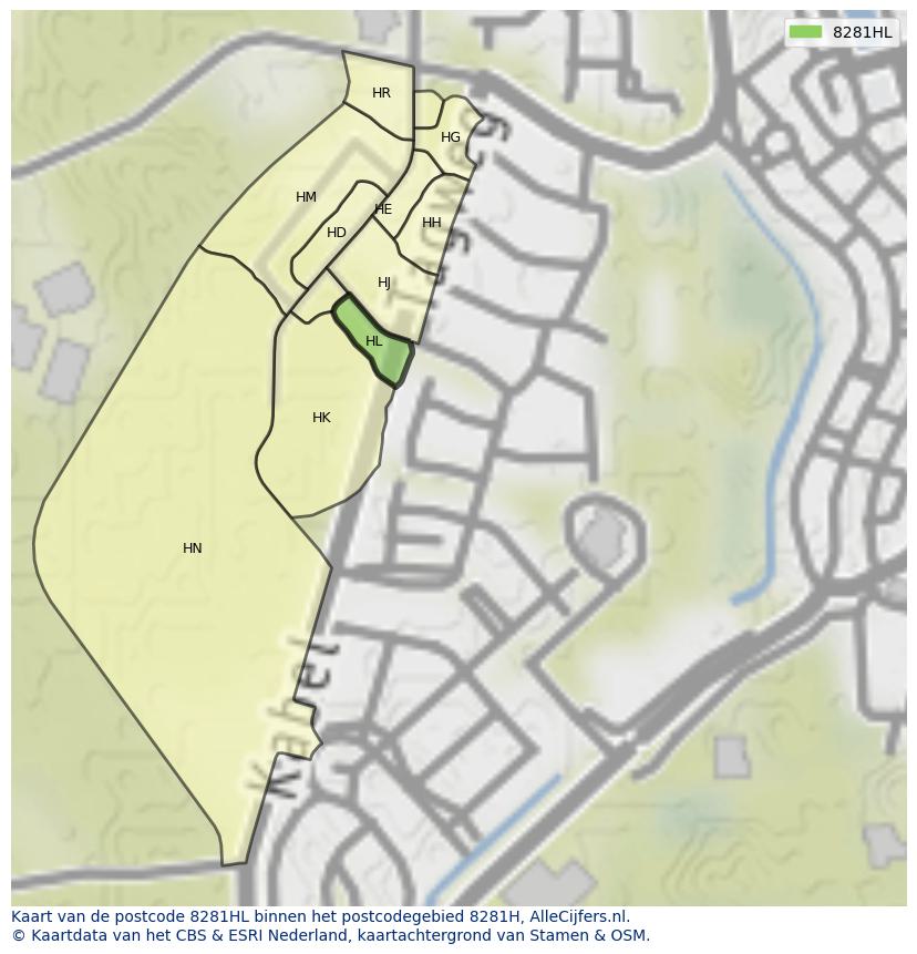 Afbeelding van het postcodegebied 8281 HL op de kaart.