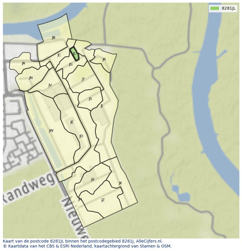 Afbeelding van het postcodegebied 8281 JL op de kaart.