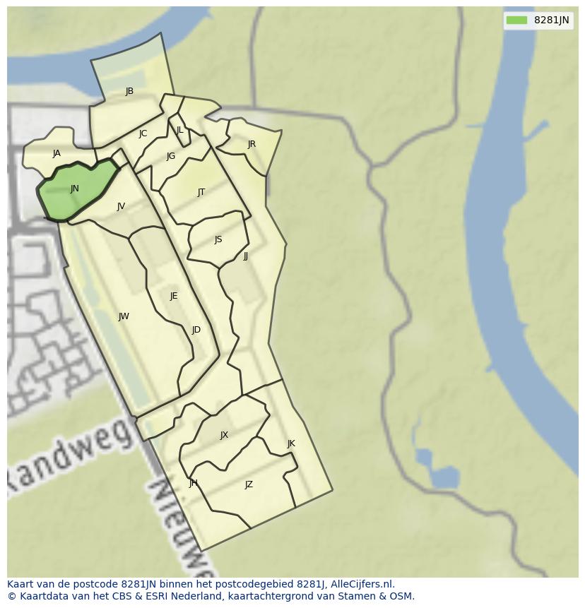Afbeelding van het postcodegebied 8281 JN op de kaart.