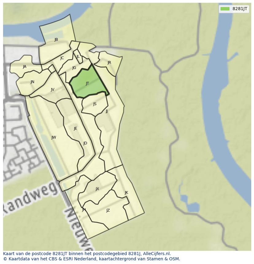Afbeelding van het postcodegebied 8281 JT op de kaart.