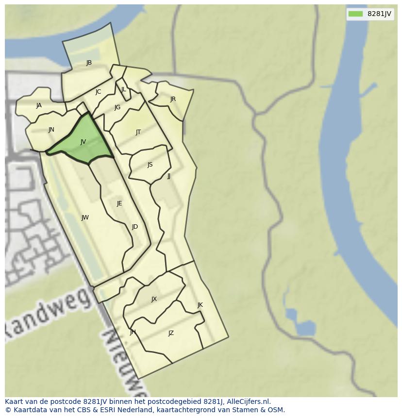 Afbeelding van het postcodegebied 8281 JV op de kaart.