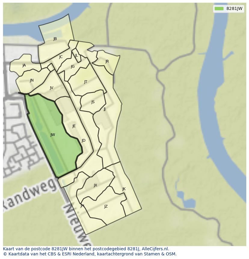 Afbeelding van het postcodegebied 8281 JW op de kaart.
