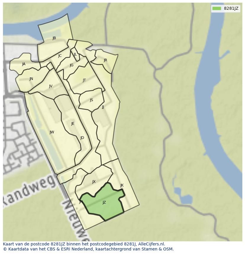Afbeelding van het postcodegebied 8281 JZ op de kaart.