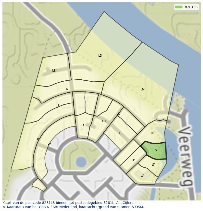 Afbeelding van het postcodegebied 8281 LS op de kaart.