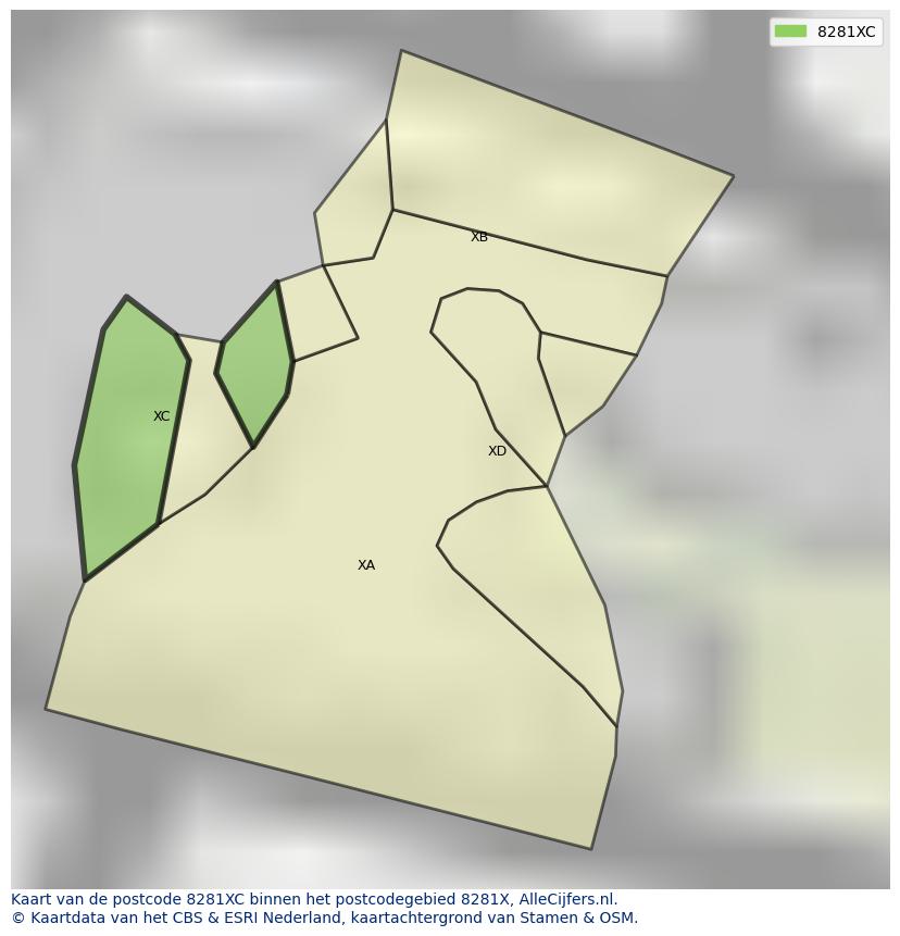 Afbeelding van het postcodegebied 8281 XC op de kaart.