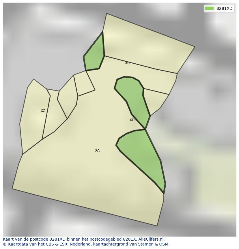 Afbeelding van het postcodegebied 8281 XD op de kaart.