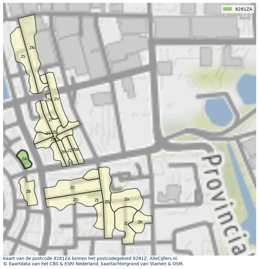 Afbeelding van het postcodegebied 8281 ZA op de kaart.
