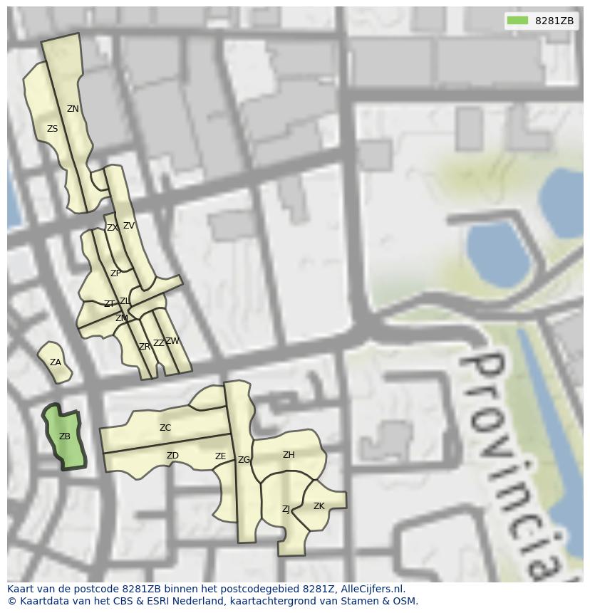 Afbeelding van het postcodegebied 8281 ZB op de kaart.