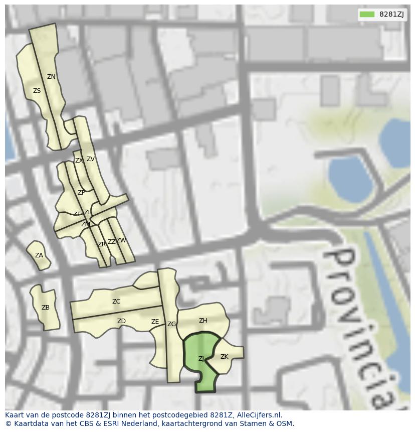 Afbeelding van het postcodegebied 8281 ZJ op de kaart.