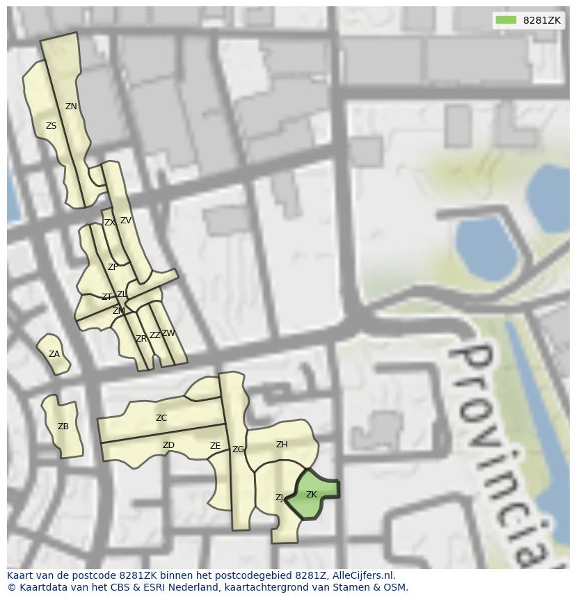 Afbeelding van het postcodegebied 8281 ZK op de kaart.