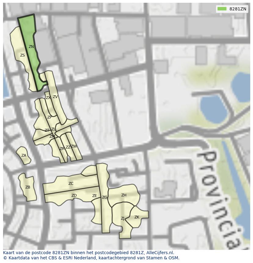 Afbeelding van het postcodegebied 8281 ZN op de kaart.