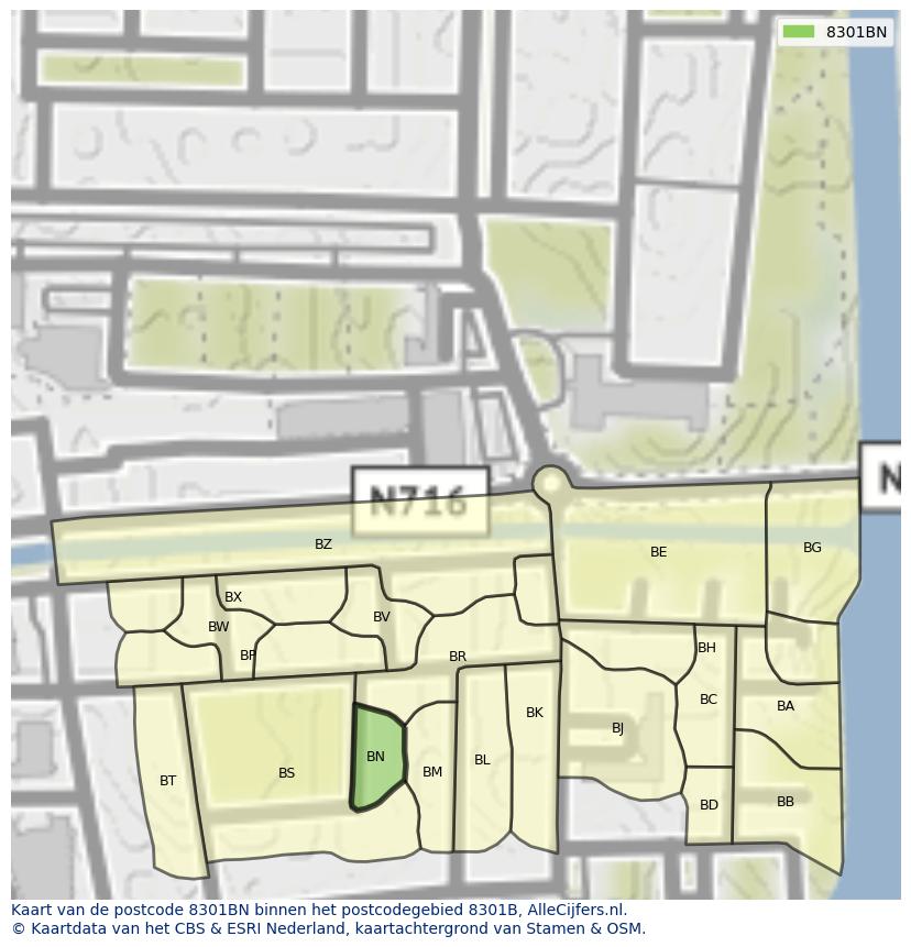 Afbeelding van het postcodegebied 8301 BN op de kaart.
