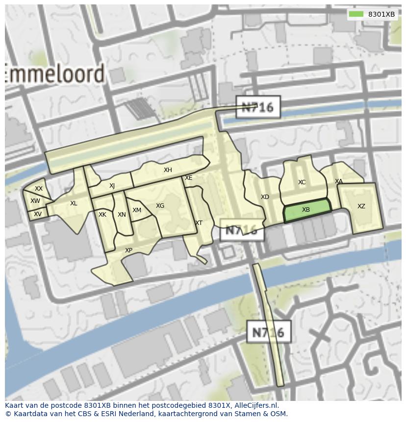 Afbeelding van het postcodegebied 8301 XB op de kaart.